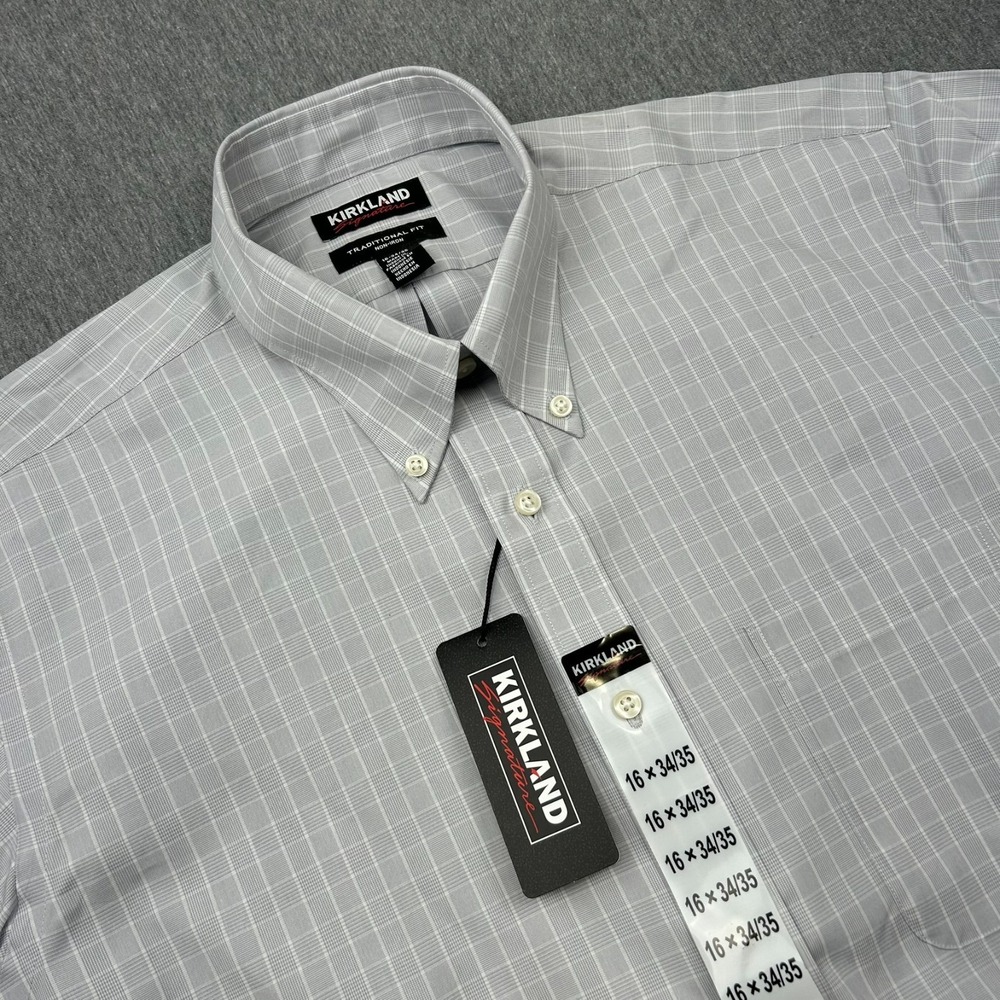 Kirkland Signature Traditional Fit Button Down‎ Shirt Mens 16-34/35 Gray NEW
